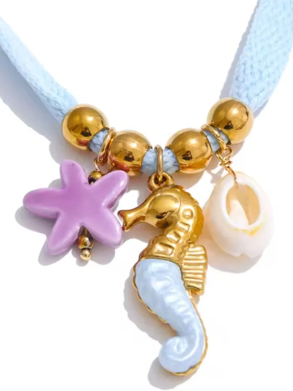 Seahorse Blue Cord Purple Star Necklace